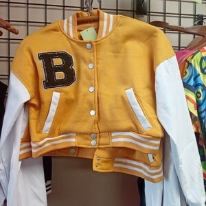 Kids Varsity Jacket in Yellow and White